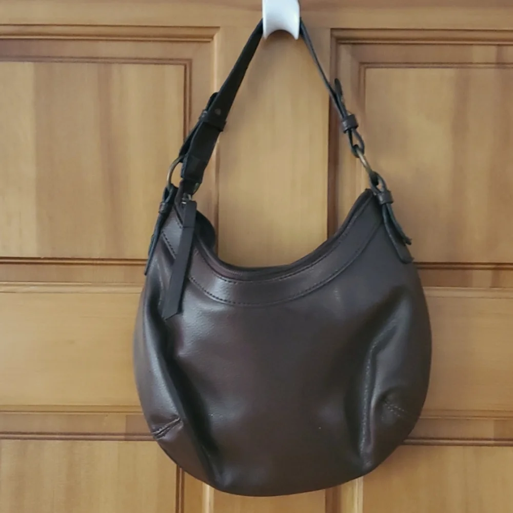 Vintage Brown Hobo Purse with‎ Turquoise Floral Embroidered Cutouts and Studs